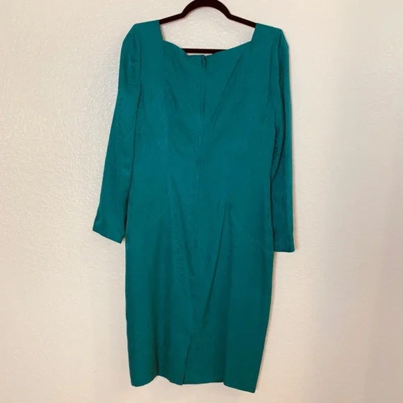 Vintage Gillian Silk Dress Size 10 Teal Green Blue Sweetheart Neckline Paisley - Picture 10 of 14
